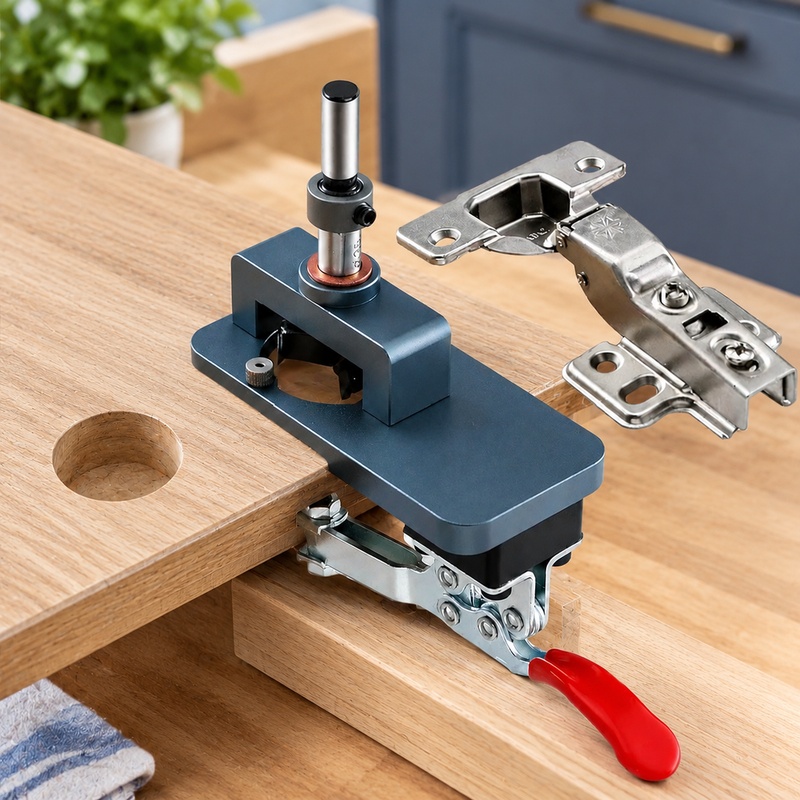 Cabinet Hinges - Precision Edge Clamping Jig with Toughened