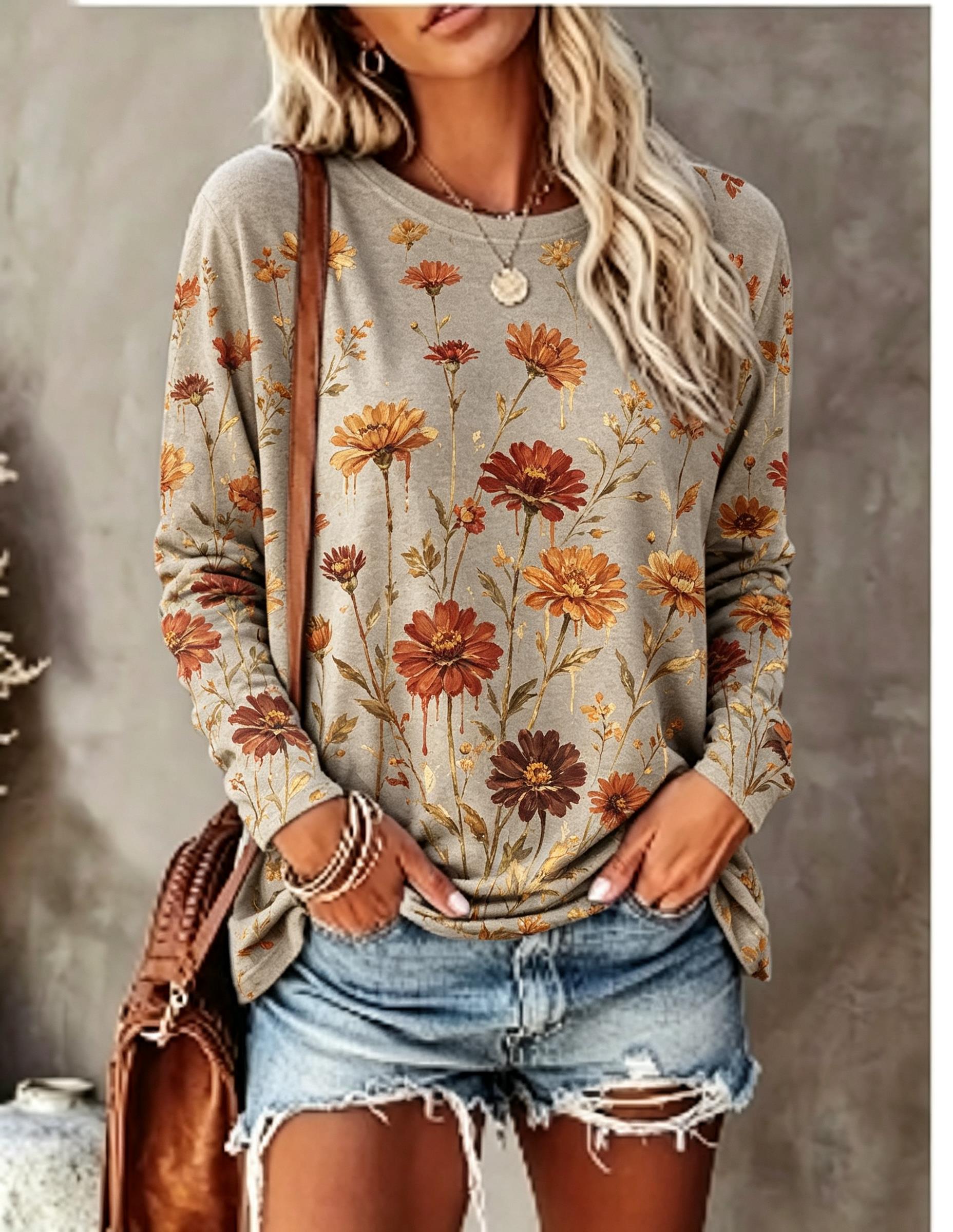Women Long Sleeve T‑Shirt Oil  - Wallpaper ulasan dan harga