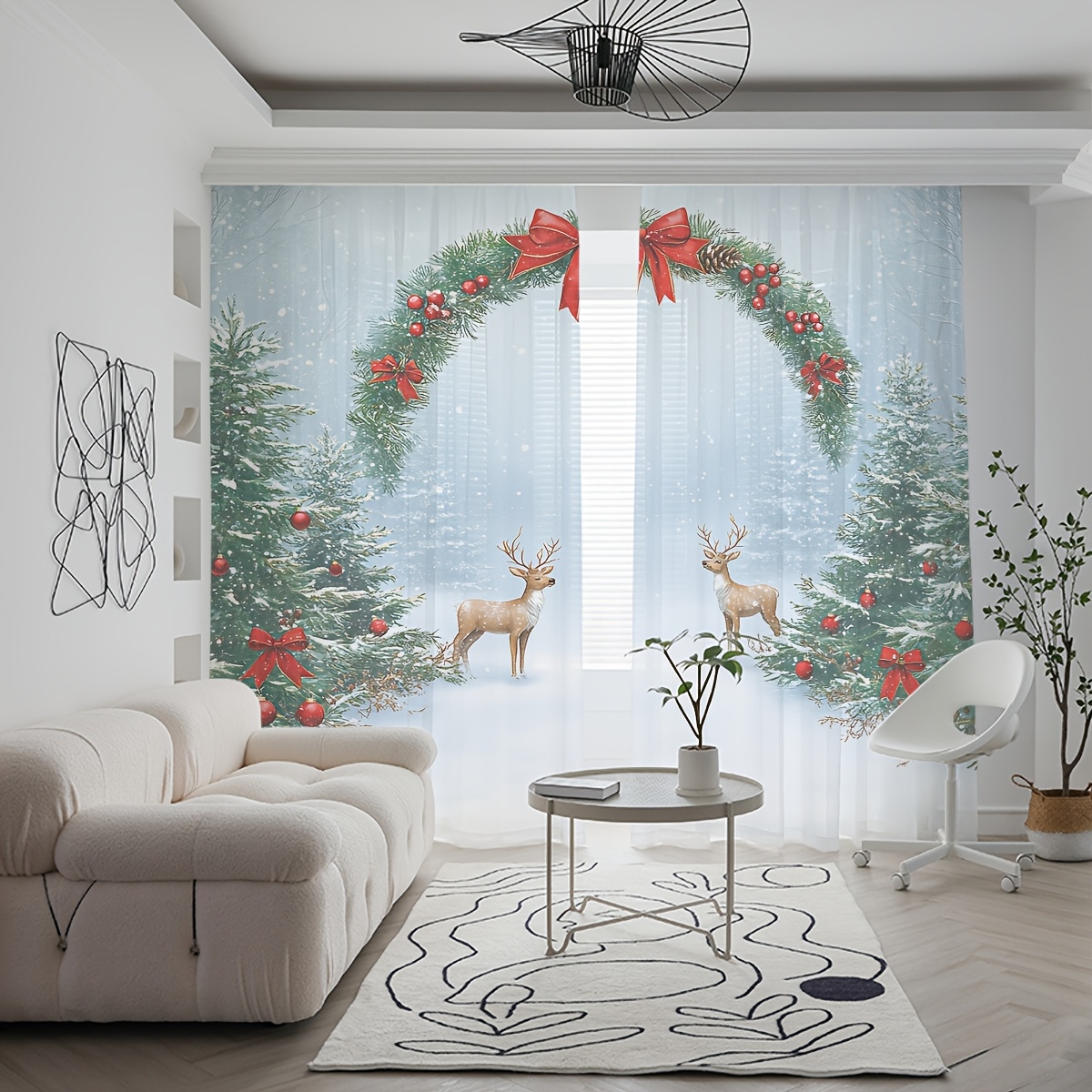 2PCS Christmas Winter Sheer Cu - Curtain Rods ulasan dan harga