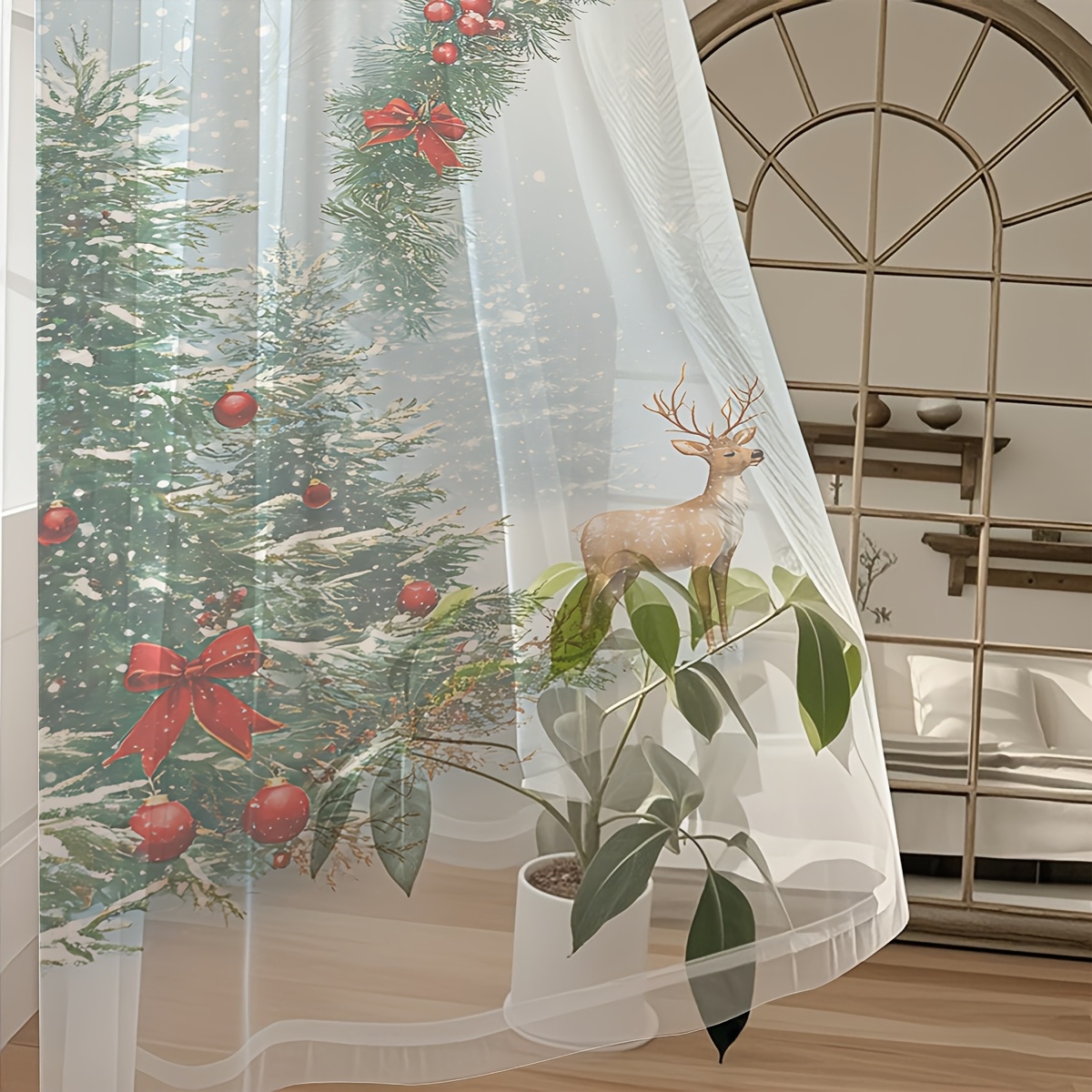2PCS Christmas Winter Sheer Cu - Curtain Rods ulasan dan harga