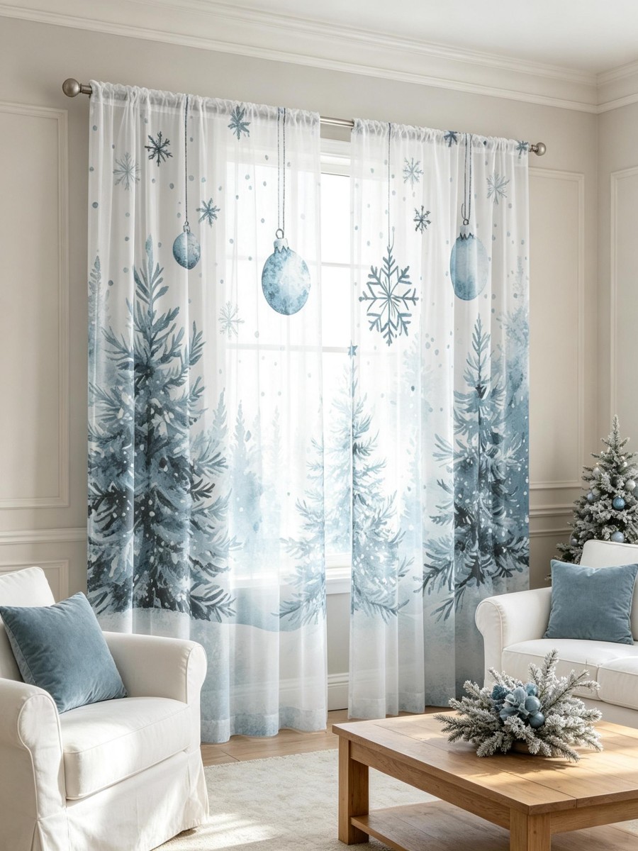 2PCS Christmas Sheer Curtains, - Curtain Rods ulasan dan harga