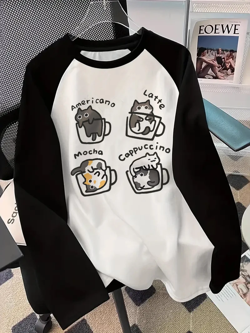 Coffee Cat Long Sleeve T-Shirt - Wallpaper ulasan dan harga